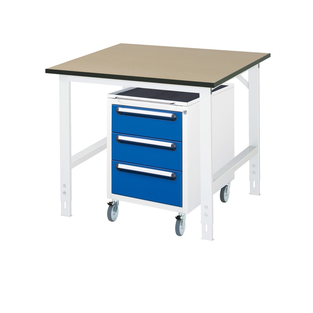 Set officina RAU TOM 2 pezzi, con tavolo da lavoro, AxLxP 760-1.080 x 1.000 x 1.000 mm, piano di lavoro in MDF, più contenitore su ruote con 3 cassetti, AxLxP 690 x 480 x 600 mm Immagine del prodotto: Set officina RAU TOM 2 pezzi, con tavolo da lavoro, AxLxP 760-1.080 x 1.000 x 1.000 mm, piano di lavoro in MDF, più contenitore su ruote con 3 cassetti, AxLxP 690 x 480 x 600 mm
