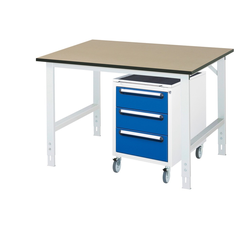 Set officina RAU TOM 2 pezzi, con tavolo da lavoro, AxLxP 760-1.080 x 1.250 x 1.000 mm, piano di lavoro in MDF, più contenitore su ruote con 3 cassetti, AxLxP 690 x 480 x 600 mm Immagine del prodotto n. 1: Set officina RAU TOM 2 pezzi, con tavolo da lavoro, AxLxP 760-1.080 x 1.250 x 1.000 mm, piano di lavoro in MDF, più contenitore su ruote con 3 cassetti, AxLxP 690 x 480 x 600 mm
