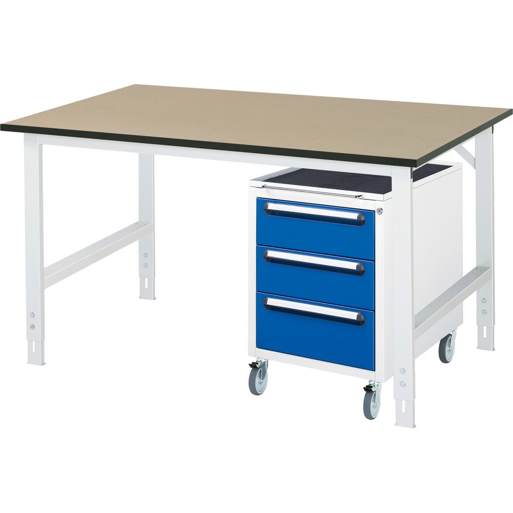 Immagine del prodotto n. 1: Set officina RAU TOM 2 pezzi, con tavolo da lavoro, AxLxP 760-1.080 x 1.500 x 1.000 mm, piano di lavoro in MDF, più contenitore su ruote con 3 cassetti, AxLxP 690 x 480 x 600 mm