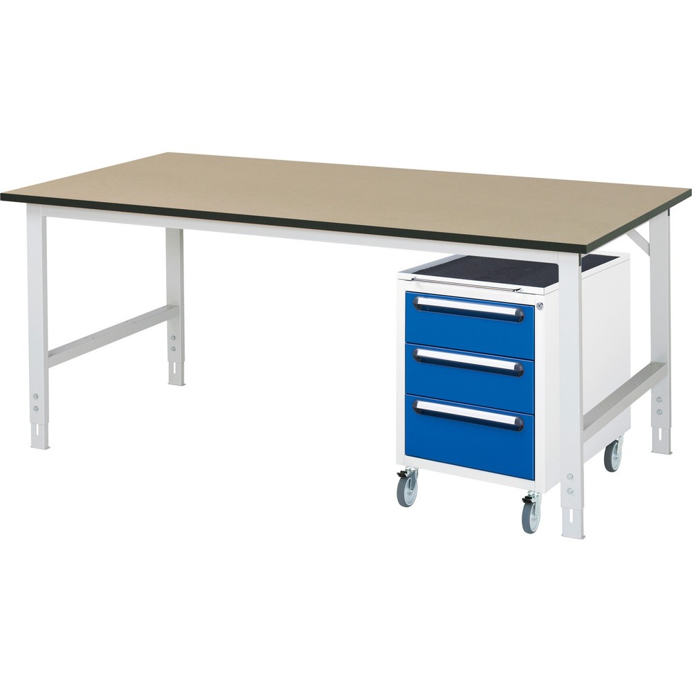 Immagine del prodotto n. 1: Set officina RAU TOM 2 pezzi, con tavolo da lavoro, AxLxP 760-1.080 x 2.500 x 1.000 mm, piano di lavoro in MDF, più contenitore su ruote con 3 cassetti, AxLxP 690 x 480 x 600 mm