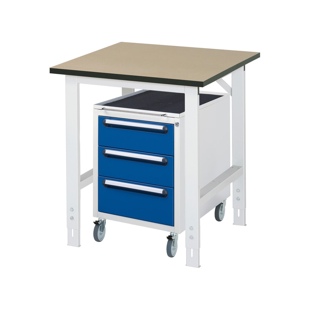 Set officina RAU TOM 2 pezzi, con tavolo da lavoro, AxLxP 760-1.080 x 750 x 800 mm, piano di lavoro in MDF, più contenitore su ruote con 3 cassetti, AxLxP 690 x 480 x 600 mm Immagine del prodotto n. 1: Set officina RAU TOM 2 pezzi, con tavolo da lavoro, AxLxP 760-1.080 x 750 x 800 mm, piano di lavoro in MDF, più contenitore su ruote con 3 cassetti, AxLxP 690 x 480 x 600 mm