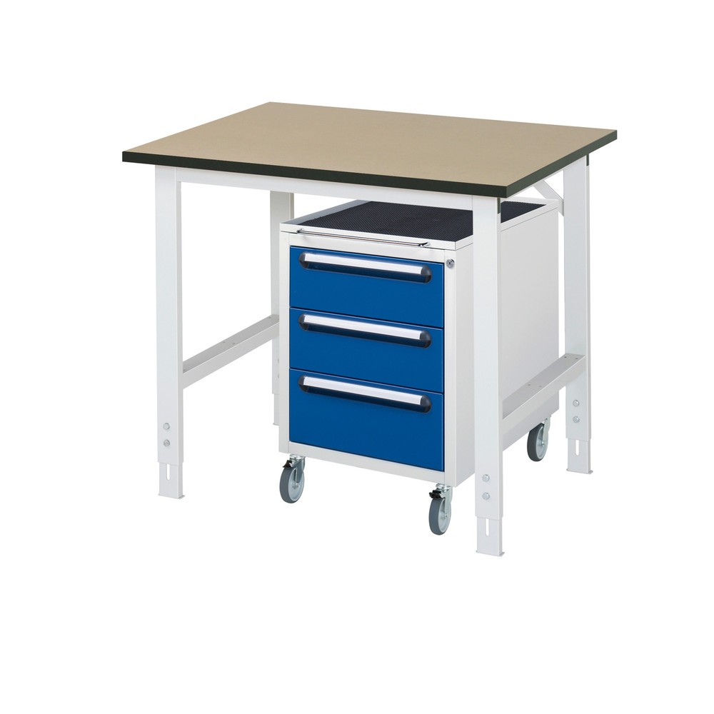 Immagine del prodotto n. 1: Set officina RAU TOM 2 pezzi, con tavolo da lavoro, AxLxP 760-1.080 x 1.000 x 800 mm, piano di lavoro in MDF, più contenitore su ruote con 3 cassetti, AxLxP 690 x 480 x 600 mm