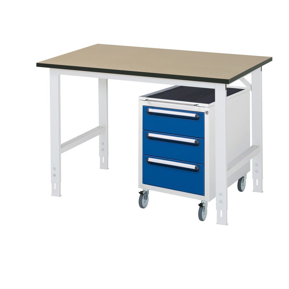 Immagine del prodotto n. 1: Set officina RAU TOM 2 pezzi, con tavolo da lavoro, AxLxP 760-1.080 x 1.250 x 800 mm, piano di lavoro in MDF, più contenitore su ruote con 3 cassetti, AxLxP 690 x 480 x 600 mm