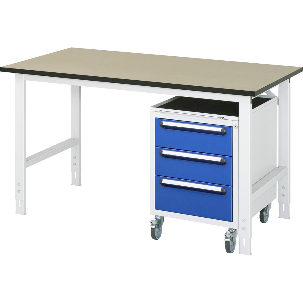 Immagine del prodotto n. 1: Set officina RAU TOM 2 pezzi, con tavolo da lavoro, AxLxP 760-1.080 x 1.500 x 800 mm, piano di lavoro in MDF, più contenitore su ruote con 3 cassetti, AxLxP 690 x 480 x 600 mm