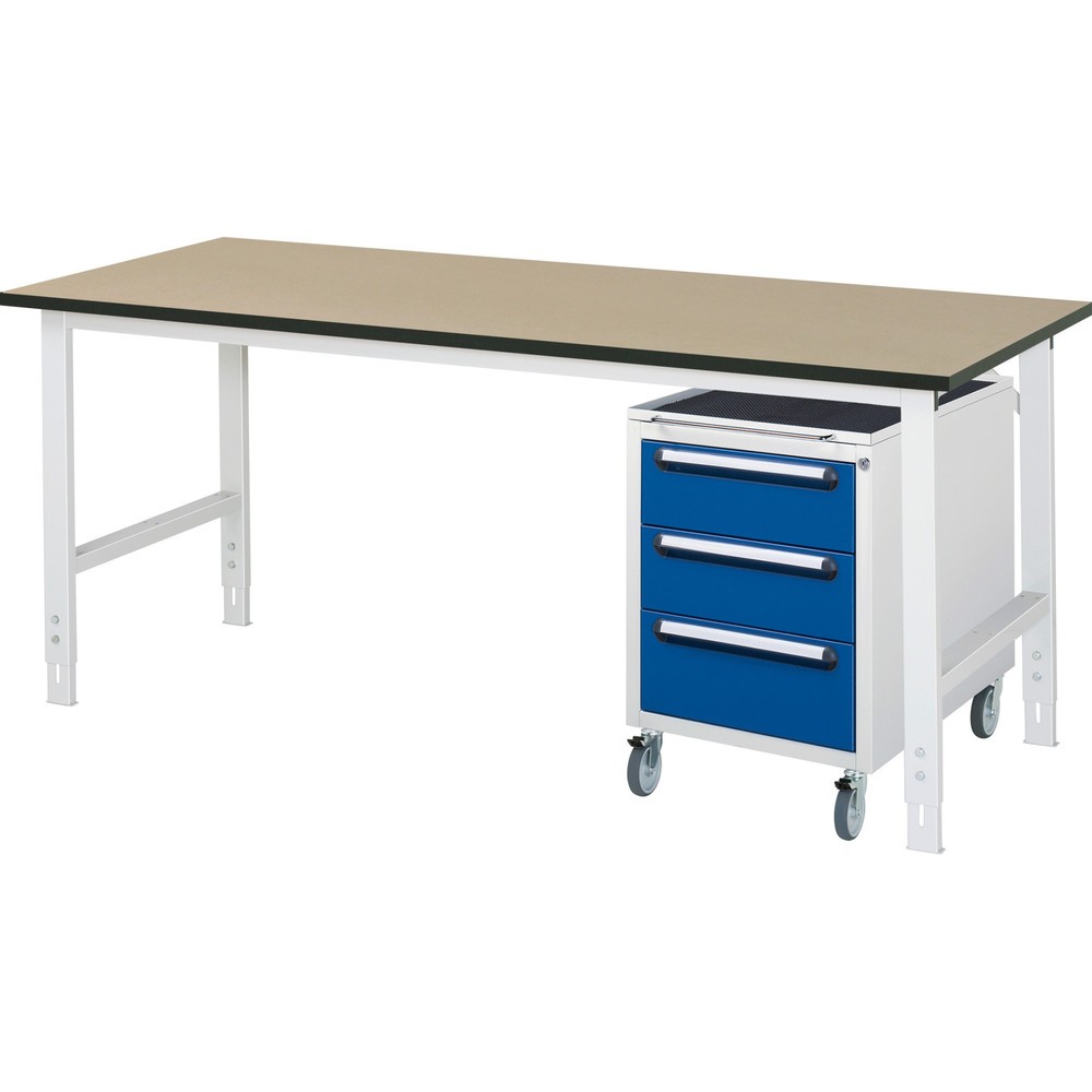 Immagine del prodotto: Set officina RAU TOM 2 pezzi, con tavolo da lavoro, AxLxP 760-1.080 x 2.500 x 800 mm, piano di lavoro in MDF, più contenitore su ruote con 3 cassetti, AxLxP 690 x 480 x 600 mm