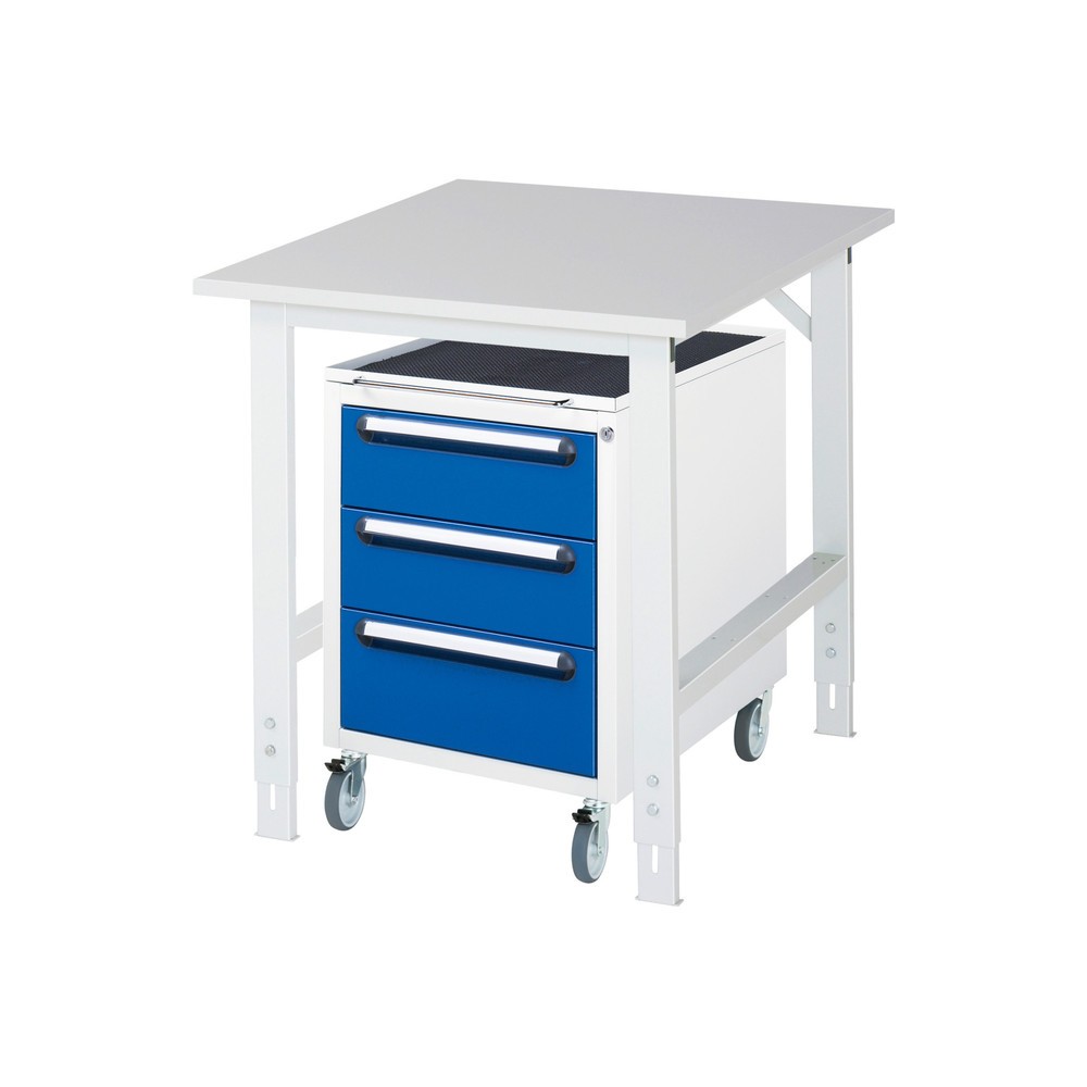 Immagine del prodotto: Set officina RAU TOM 2 pezzi, con tavolo da lavoro, AxLxP 760-1.080 x 750 x 1.000 mm, piano di lavoro con rivestimento in melamina, più contenitore su ruote con 3 cassetti, AxLxP 690 x 480 x 600 mm