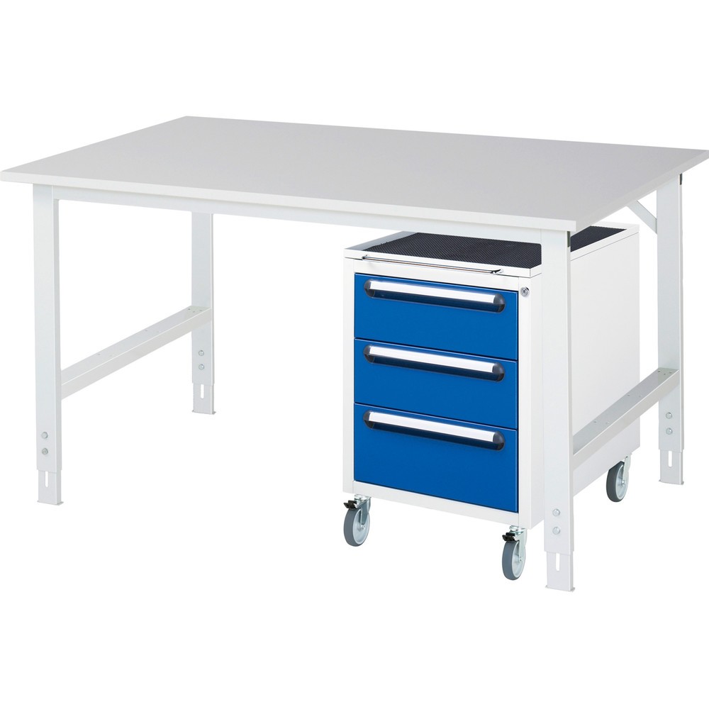 Immagine del prodotto n. 1: Set officina RAU TOM 2 pezzi, con tavolo da lavoro, AxLxP 760-1.080 x 1.500 x 1.000 mm, piano di lavoro con rivestimento in melamina, più contenitore su ruote con 3 cassetti, AxLxP 690 x 480 x 600 mm