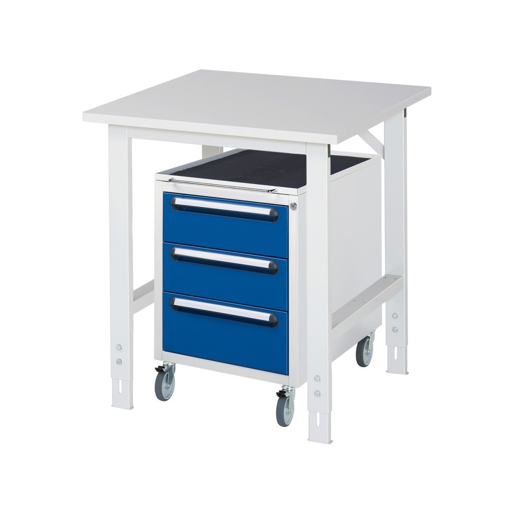 Immagine del prodotto n. 1: Set officina RAU TOM 2 pezzi, con tavolo da lavoro, AxLxP 760-1.080 x 750 x 800 mm, piano di lavoro con rivestimento in melamina, più contenitore su ruote con 3 cassetti, AxLxP 690 x 480 x 600 mm