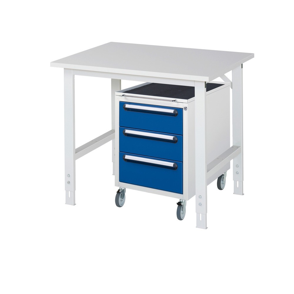 Set officina RAU TOM 2 pezzi, con tavolo da lavoro, AxLxP 760-1.080 x 1.000 x 800 mm, piano di lavoro con rivestimento in melamina, più contenitore su ruote con 3 cassetti, AxLxP 690 x 480 x 600 mm Immagine del prodotto: Set officina RAU TOM 2 pezzi, con tavolo da lavoro, AxLxP 760-1.080 x 1.000 x 800 mm, piano di lavoro con rivestimento in melamina, più contenitore su ruote con 3 cassetti, AxLxP 690 x 480 x 600 mm