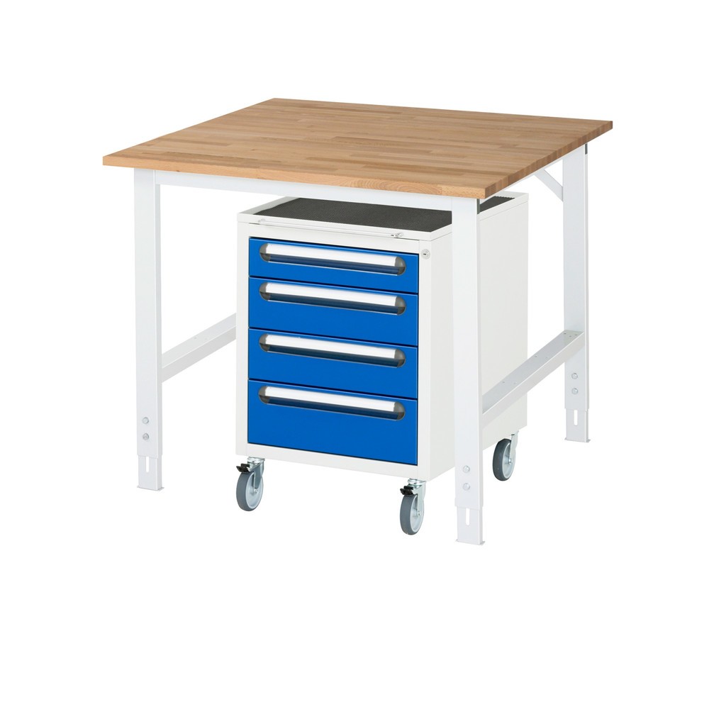 Immagine del prodotto n. 1: Set officina RAU TOM 2 pezzi, con tavolo da lavoro, AxLxP 760-1.080 x 1.000 x 1.000 mm, piano di lavoro in faggio massiccio, più contenitore su ruote con 3 cassetti, AxLxP 690 x 480 x 600 mm