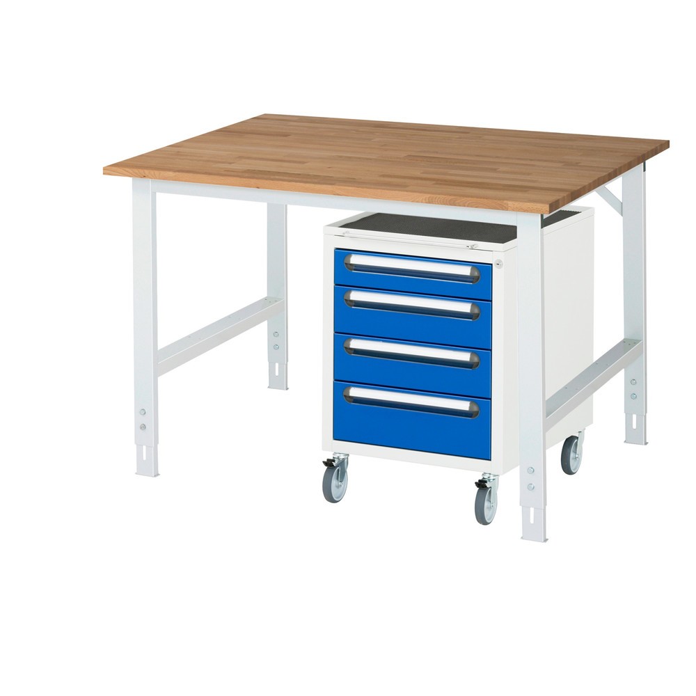 Set officina RAU TOM 2 pezzi, con tavolo da lavoro, AxLxP 760-1.080 x 1.250 x 1.000 mm, piano di lavoro in faggio massiccio, più contenitore su ruote con 3 cassetti, AxLxP 690 x 480 x 600 mm Immagine del prodotto n. 1: Set officina RAU TOM 2 pezzi, con tavolo da lavoro, AxLxP 760-1.080 x 1.250 x 1.000 mm, piano di lavoro in faggio massiccio, più contenitore su ruote con 3 cassetti, AxLxP 690 x 480 x 600 mm