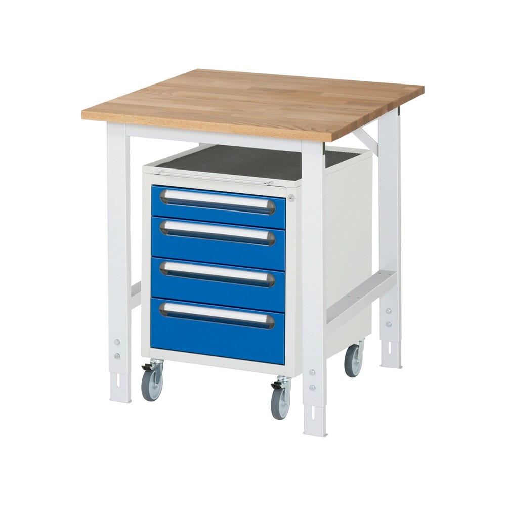 Immagine del prodotto n. 1: Set officina RAU TOM 2 pezzi, con tavolo da lavoro, AxLxP 760-1.080 x 750 x 800 mm, piano di lavoro in faggio massiccio, più contenitore su ruote con 3 cassetti, AxLxP 690 x 480 x 600 mm