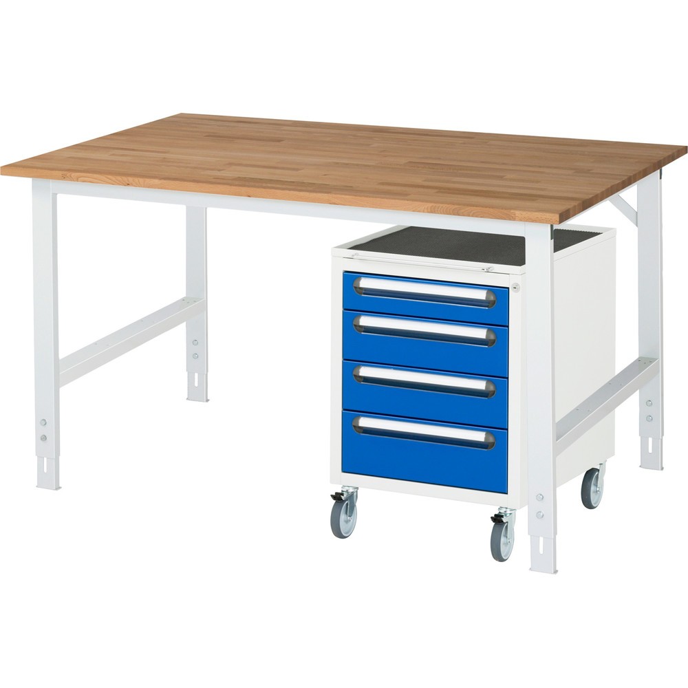 Immagine del prodotto: Set officina RAU TOM 2 pezzi, con tavolo da lavoro, AxLxP 760-1.080 x 1.500 x 800 mm, piano di lavoro in faggio massiccio, più contenitore su ruote con 3 cassetti, AxLxP 690 x 480 x 600 mm