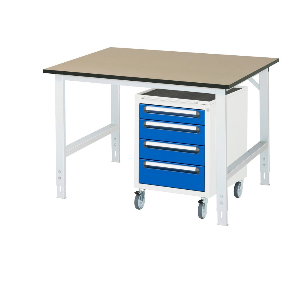 Immagine del prodotto n. 1: Set officina RAU TOM 2 pezzi, con tavolo da lavoro, AxLxP 760-1.080 x 1.250 x 1.000 mm, piano di lavoro in MDF, più contenitore su ruote con 3 cassetti, AxLxP 690 x 480 x 600 mm