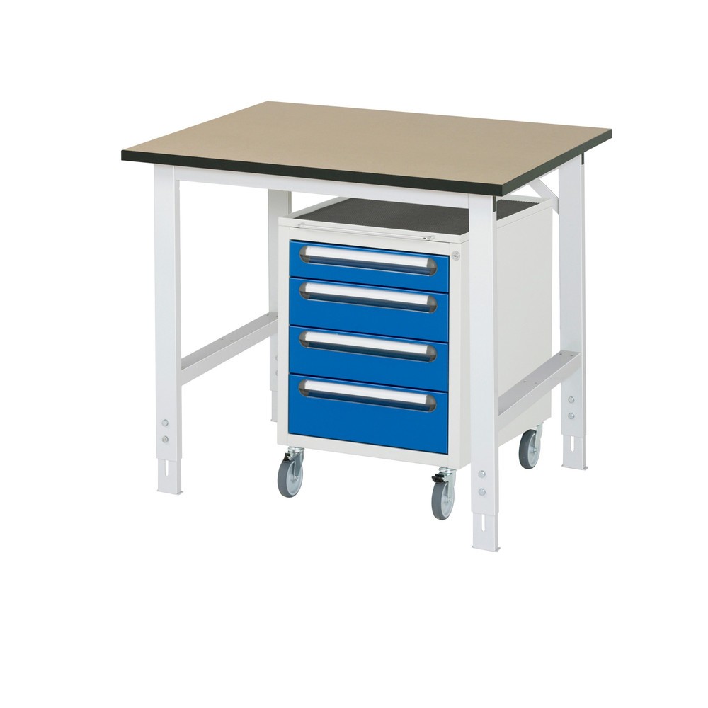 Immagine del prodotto n. 1: Set officina RAU TOM 2 pezzi, con tavolo da lavoro, AxLxP 760-1.080 x 1.000 x 800 mm, piano di lavoro in MDF, più contenitore su ruote con 3 cassetti, AxLxP 690 x 480 x 600 mm