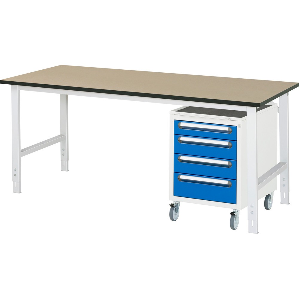 Immagine del prodotto n. 1: Set officina RAU TOM 2 pezzi, con tavolo da lavoro, AxLxP 760-1.080 x 2.500 x 800 mm, piano di lavoro in MDF, più contenitore su ruote con 3 cassetti, AxLxP 690 x 480 x 600 mm