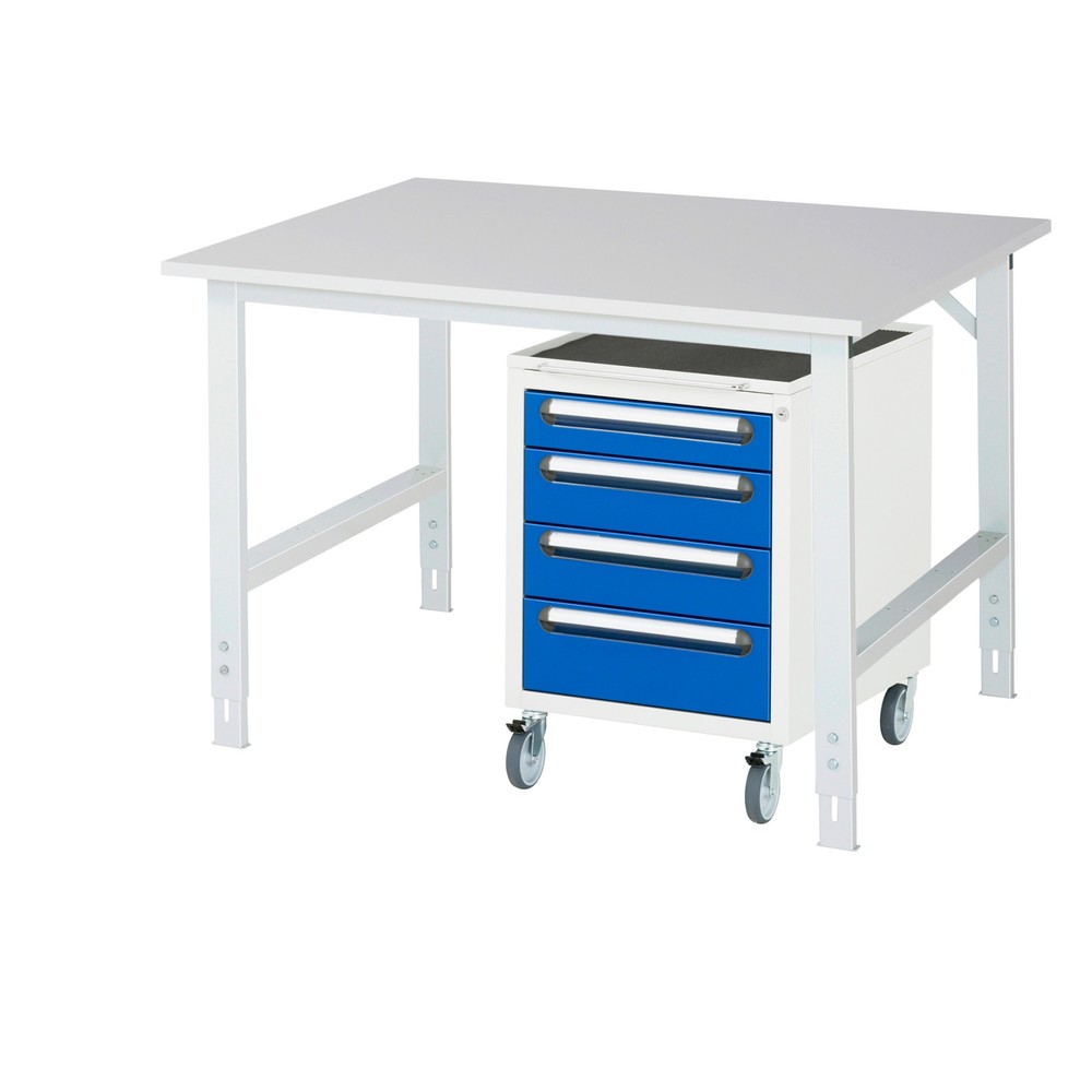 Immagine del prodotto n. 1: Set officina RAU TOM 2 pezzi, con tavolo da lavoro, AxLxP 760-1.080 x 1.250 x 1.000 mm, piano di lavoro con rivestimento in melamina, più contenitore su ruote con 3 cassetti, AxLxP 690 x 480 x 600 mm