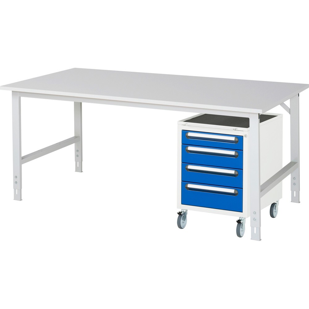 Immagine del prodotto: Set officina RAU TOM 2 pezzi, con tavolo da lavoro, AxLxP 760-1.080 x 2.500 x 1.000 mm, piano di lavoro con rivestimento in melamina, più contenitore su ruote con 3 cassetti, AxLxP 690 x 480 x 600 mm