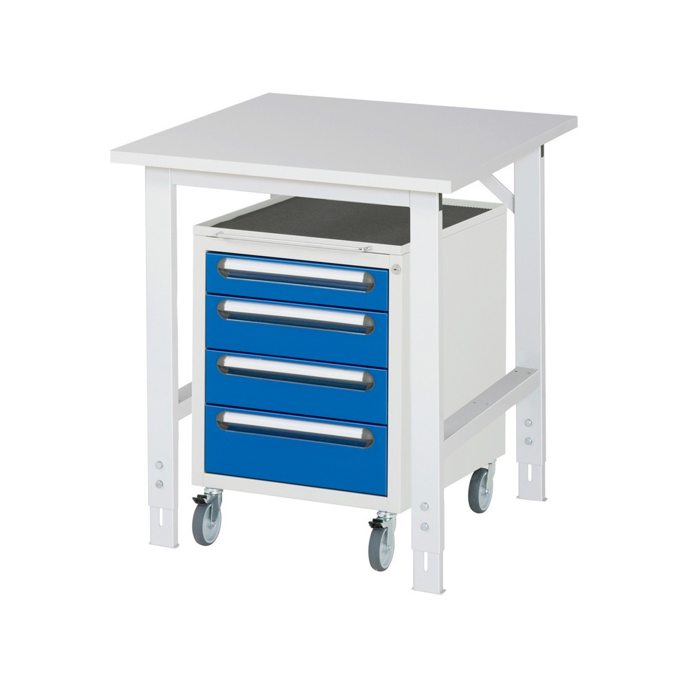 Immagine del prodotto n. 1: Set officina RAU TOM 2 pezzi, con tavolo da lavoro, AxLxP 760-1.080 x 750 x 800 mm, piano di lavoro con rivestimento in melamina, più contenitore su ruote con 3 cassetti, AxLxP 690 x 480 x 600 mm