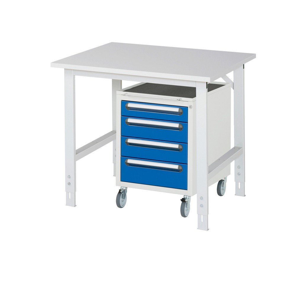 Immagine del prodotto n. 1: Set officina RAU TOM 2 pezzi, con tavolo da lavoro, AxLxP 760-1.080 x 1.000 x 800 mm, piano di lavoro con rivestimento in melamina, più contenitore su ruote con 3 cassetti, AxLxP 690 x 480 x 600 mm