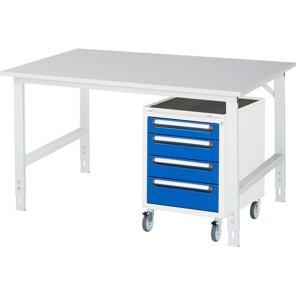 Immagine del prodotto: Set officina RAU TOM 2 pezzi, con tavolo da lavoro, AxLxP 760-1.080 x 1.500 x 800 mm, piano di lavoro con rivestimento in melamina, più contenitore su ruote con 3 cassetti, AxLxP 690 x 480 x 600 mm
