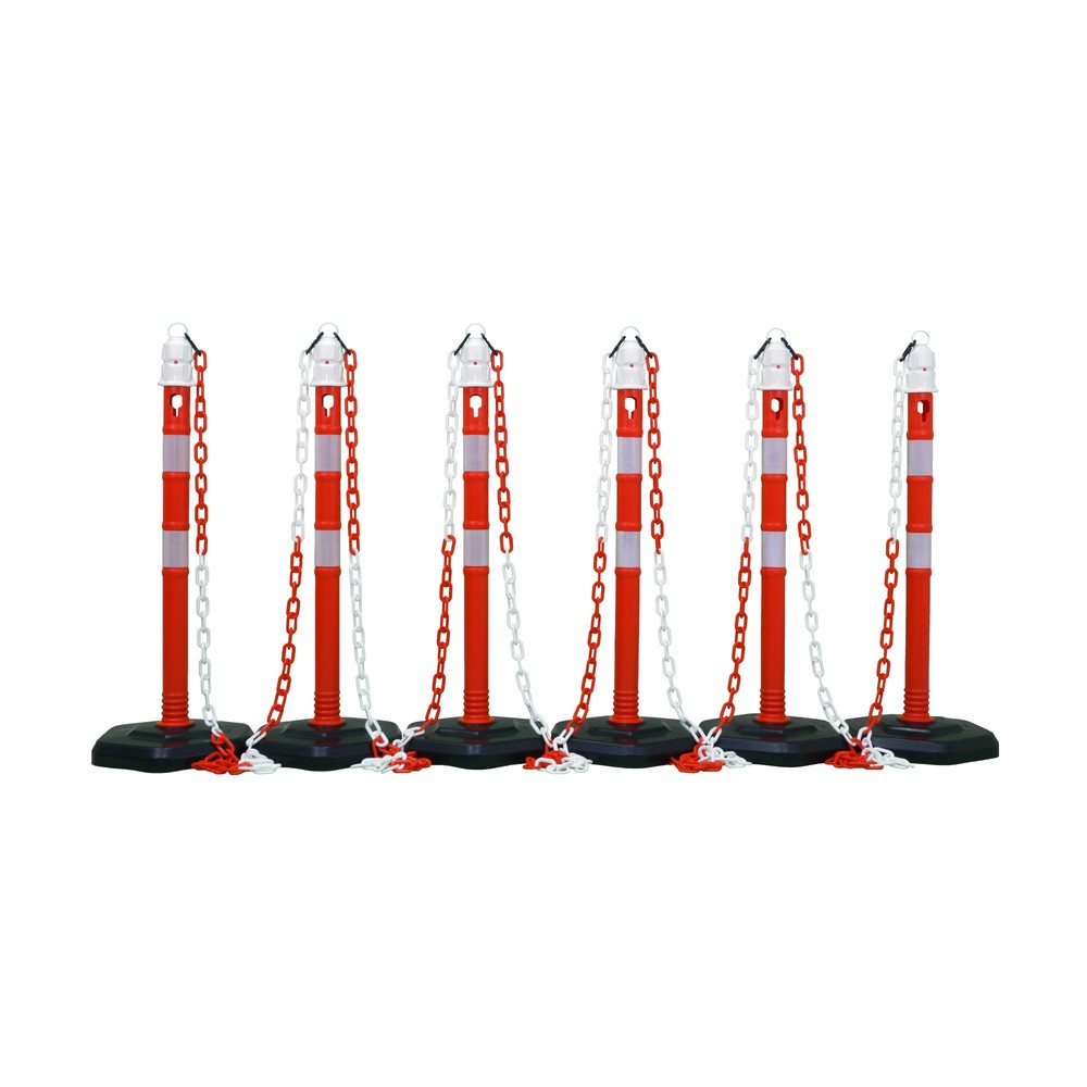 Immagine del prodotto: Set paletti con catena Premium, 4 paletti rosso/bianco, 3 catene da 3 m