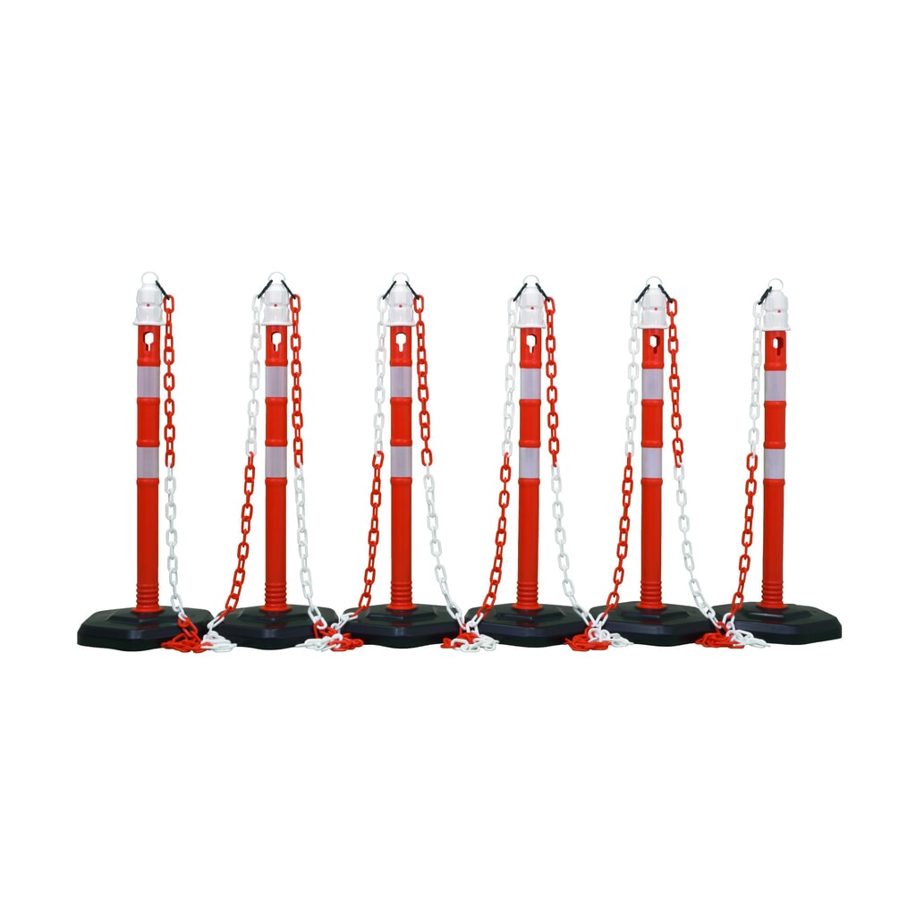 Immagine del prodotto: Set paletti con catena Premium, 4 paletti rosso/bianco, 3 catene da 3 m