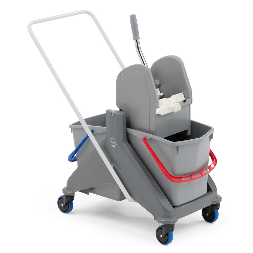 Immagine del prodotto n. 7: Set professionale carrello per pulizie Steinbock®, secchio con carrello doppio da 2x 15 litri, 5x lavapavimenti in cotone da 500 mm, manico cromato da 2 pezzi, supporto pieghevole, panno in microfibra e tergivetro combinato