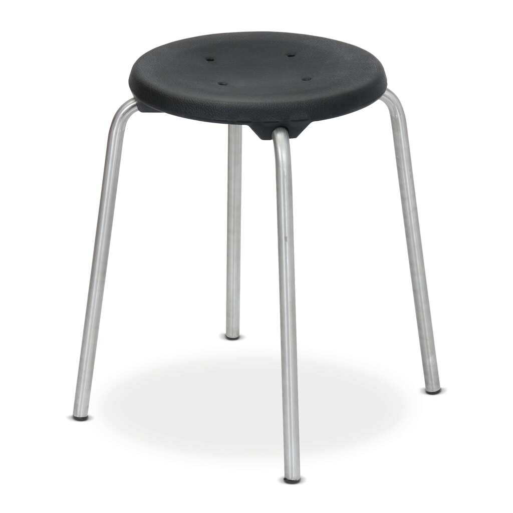 Sgabello impilabile con sedile in PU, altezza seduta 500 mm, piedini, nero Immagine del prodotto: Sgabello impilabile con sedile in PU, altezza seduta 500 mm, piedini, nero