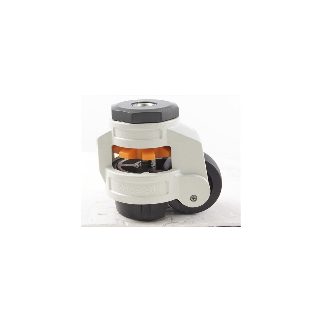 Sollevatore fusti in materiale plastico, rullo orientabile con freno di stazionamento, cuscinetto volvente, foro posteriore, piedino livellante, Ø x larghezza 75 x 32 mm, portata 750 kg