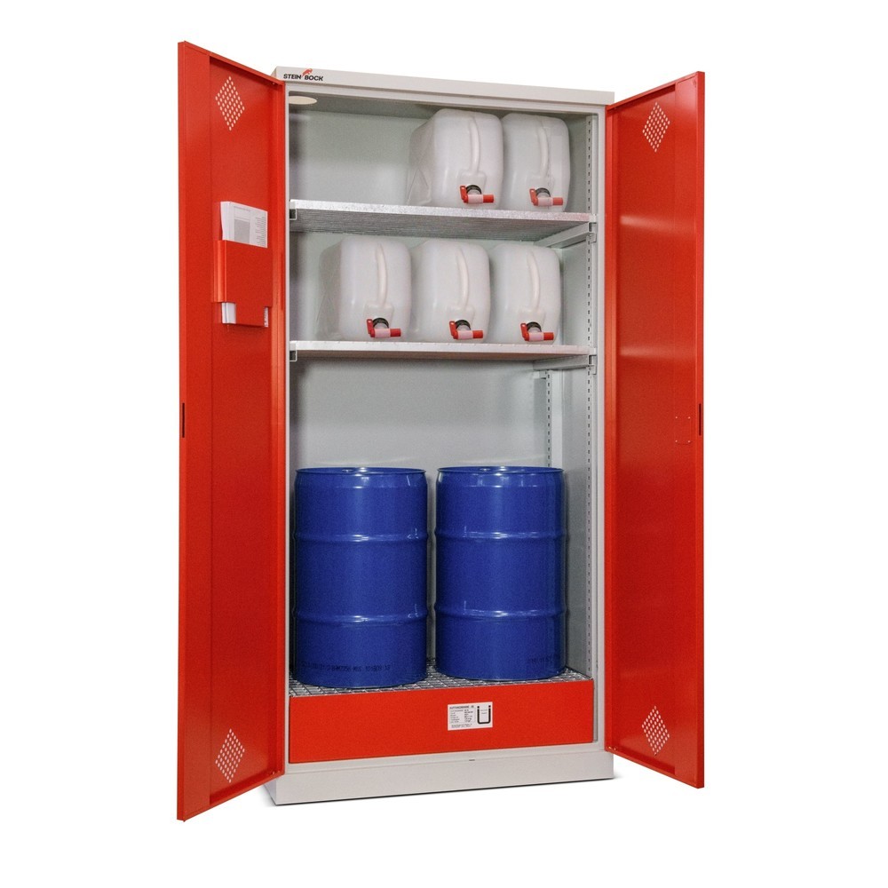 Immagine del prodotto: Armadio di sicurezza per oli Steinbock®, 2 ripiani a griglia regolabili in altezza, 1 vasca di raccolta, AxLxP 1.950 x 950 x 500 mm