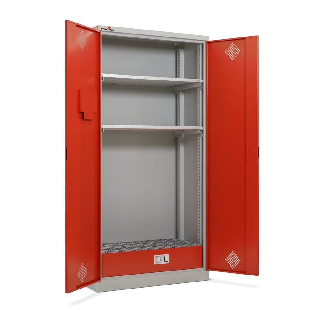 Immagine del prodotto n. 8: Armadio di sicurezza per oli Steinbock®, 2 ripiani a griglia regolabili in altezza, 1 vasca di raccolta, AxLxP 1.950 x 950 x 500 mm