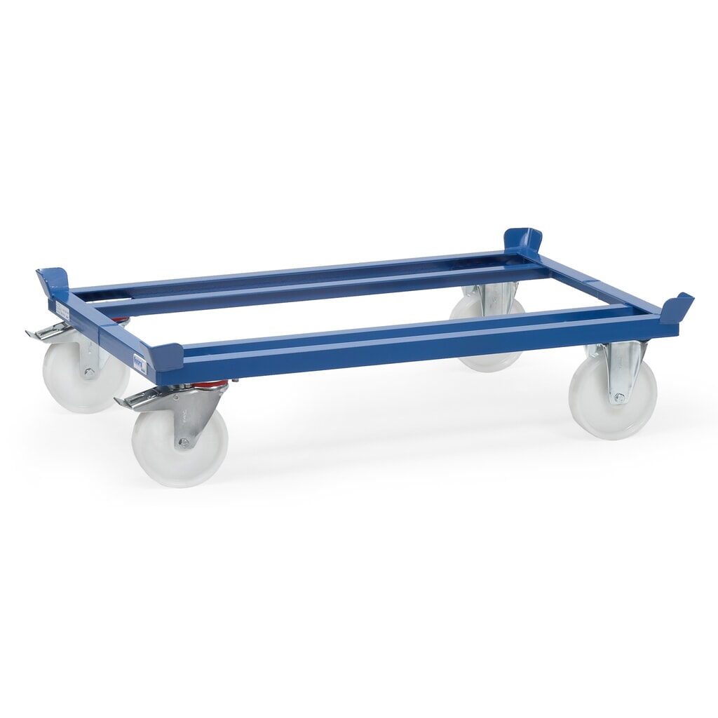 Supporto guida fetra® con angoli rialzati, portata 1.050 kg, per pallet da 1.200 x 800 mm, gommatura in poliammide Immagine del prodotto: Supporto guida fetra® con angoli rialzati, portata 1.050 kg, per pallet da 1.200 x 800 mm, gommatura in poliammide