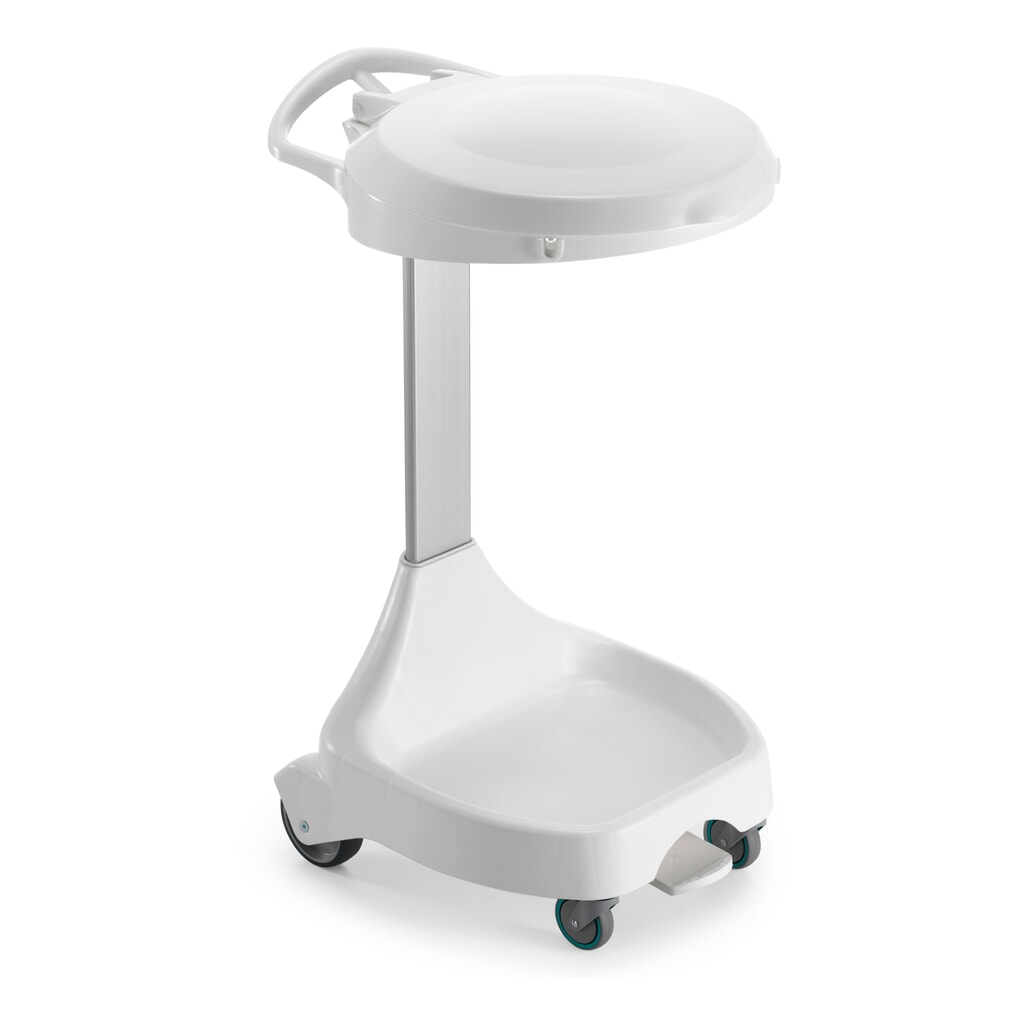 Supporto per sacchetto dei rifiuti a pedale mobile Delta I, per sacchi da 120 litri, 2 ruote + 2 rulli orientabili, telaio bianco, coperchio blu Immagine del prodotto: Supporto per sacchetto dei rifiuti a pedale mobile Delta I, per sacchi da 120 litri, 2 ruote + 2 rulli orientabili, telaio bianco, coperchio blu