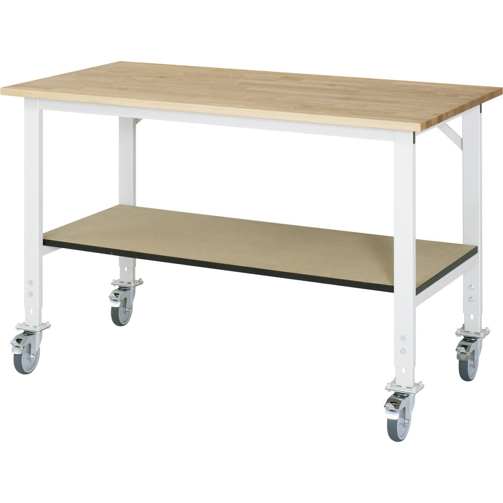Immagine del prodotto: Tavolo da lavoro mobile RAU regolabile in altezza serie TOM, AxLxP 760-1.080 x 1.500 x 800 mm, piano di lavoro in faggio massiccio