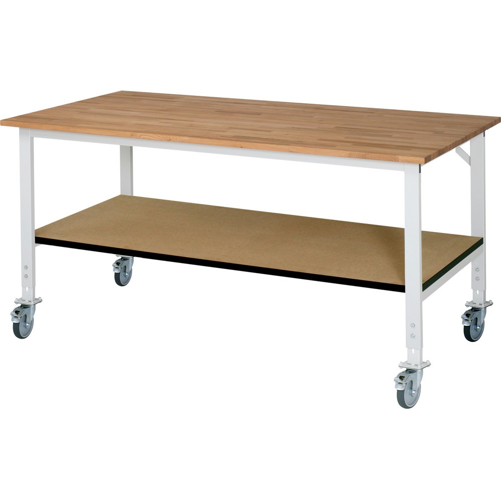 Immagine del prodotto: Tavolo da lavoro mobile RAU regolabile in altezza serie TOM, AxLxP 760-1.080 x 2.500 x 1.000 mm, piano di lavoro in faggio massiccio