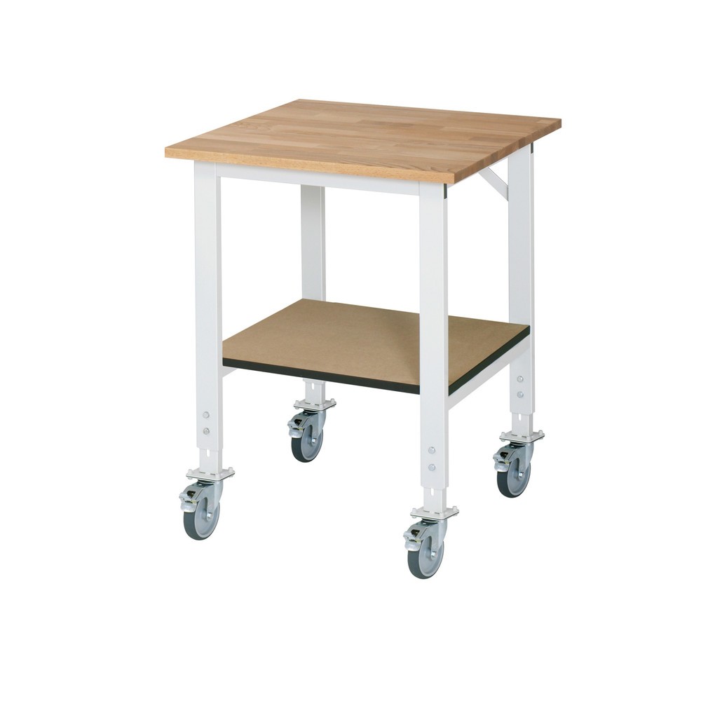 Immagine del prodotto n. 1: Tavolo da lavoro mobile RAU regolabile in altezza serie TOM, AxLxP 760-1.080 x 750 x 800 mm, piano di lavoro in faggio massiccio