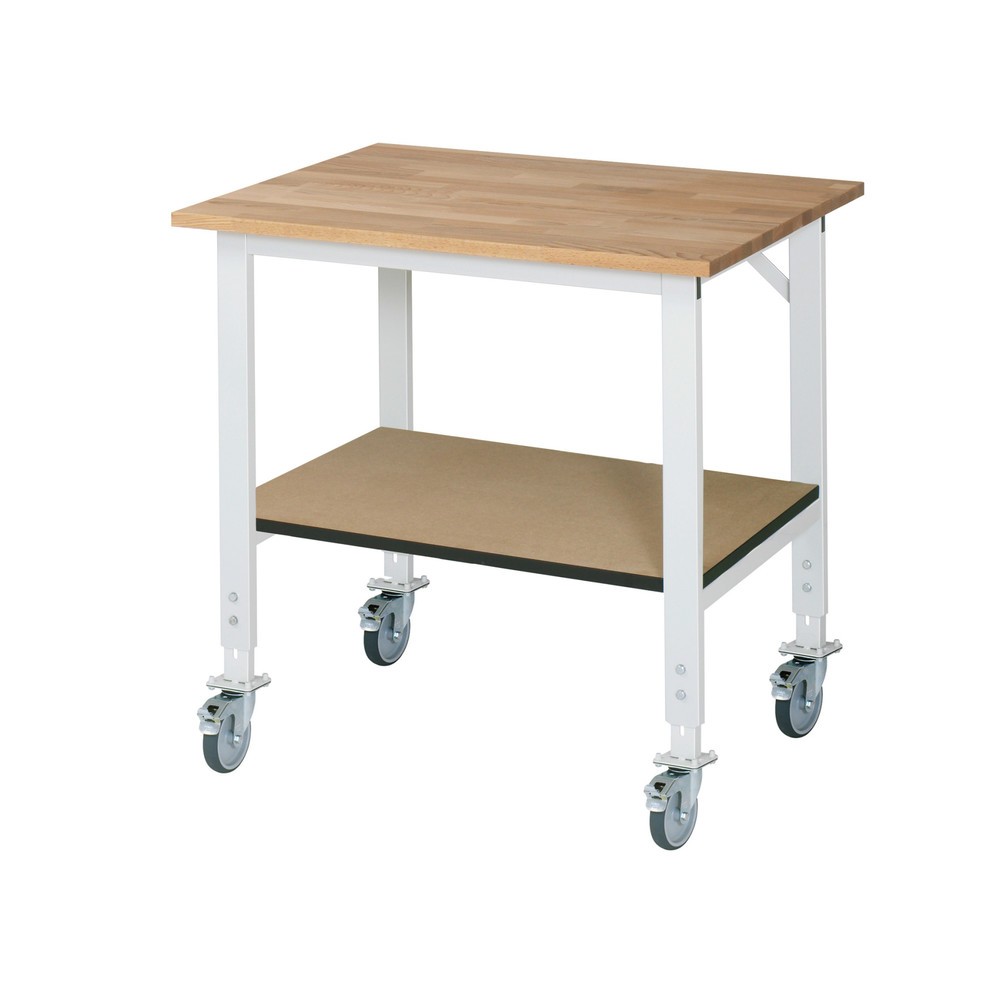 Immagine del prodotto n. 1: Tavolo da lavoro mobile RAU regolabile in altezza serie TOM, AxLxP 760-1.080 x 1.000 x 800 mm, piano di lavoro in faggio massiccio