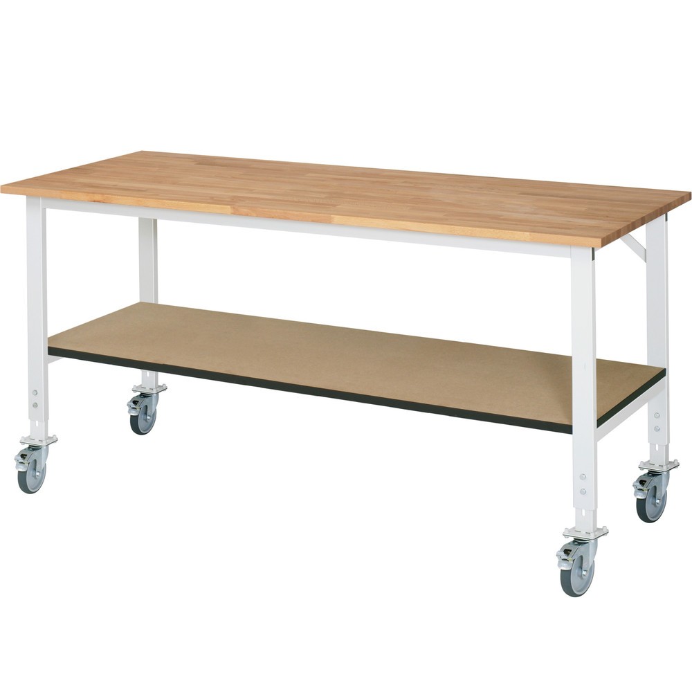 Immagine del prodotto n. 1: Tavolo da lavoro mobile RAU regolabile in altezza serie TOM, AxLxP 760-1.080 x 2.500 x 800 mm, piano di lavoro in faggio massiccio
