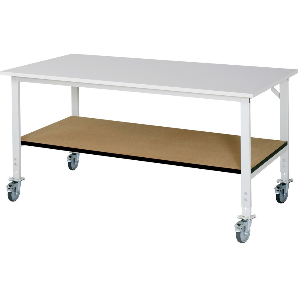 Immagine del prodotto: Tavolo da lavoro mobile RAU regolabile in altezza serie TOM, AxLxP 760-1.080 x 2.500 x 1.000 mm, piano di lavoro con rivestimento in melamina