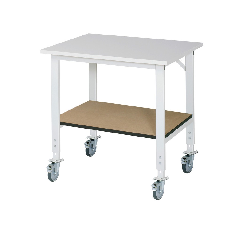Immagine del prodotto: Tavolo da lavoro mobile RAU regolabile in altezza serie TOM, AxLxP 760-1.080 x 1.000 x 800 mm, piano di lavoro con rivestimento in melamina