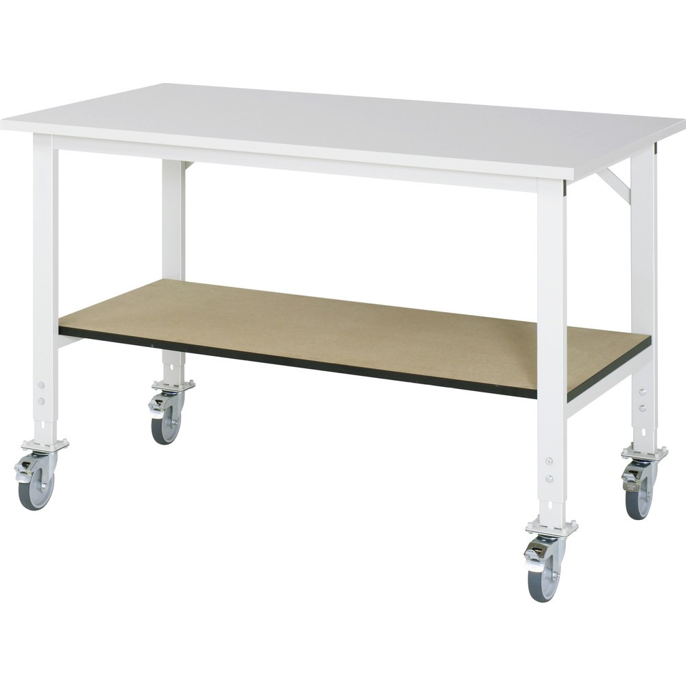 Immagine del prodotto: Tavolo da lavoro mobile RAU regolabile in altezza serie TOM, AxLxP 760-1.080 x 1.500 x 800 mm, piano di lavoro con rivestimento in melamina