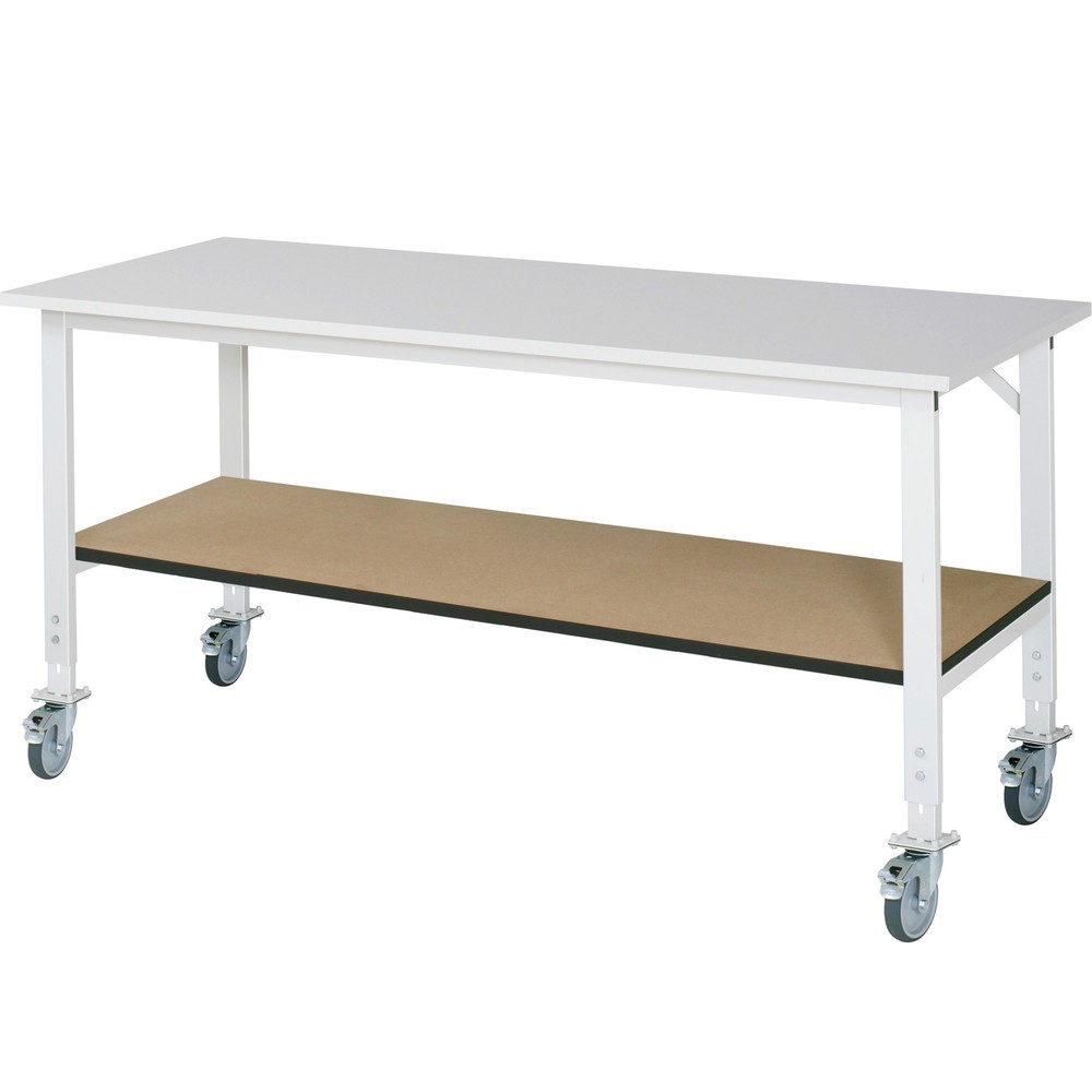Immagine del prodotto n. 1: Tavolo da lavoro mobile RAU regolabile in altezza serie TOM, AxLxP 760-1.080 x 2.500 x 800 mm, piano di lavoro con rivestimento in melamina