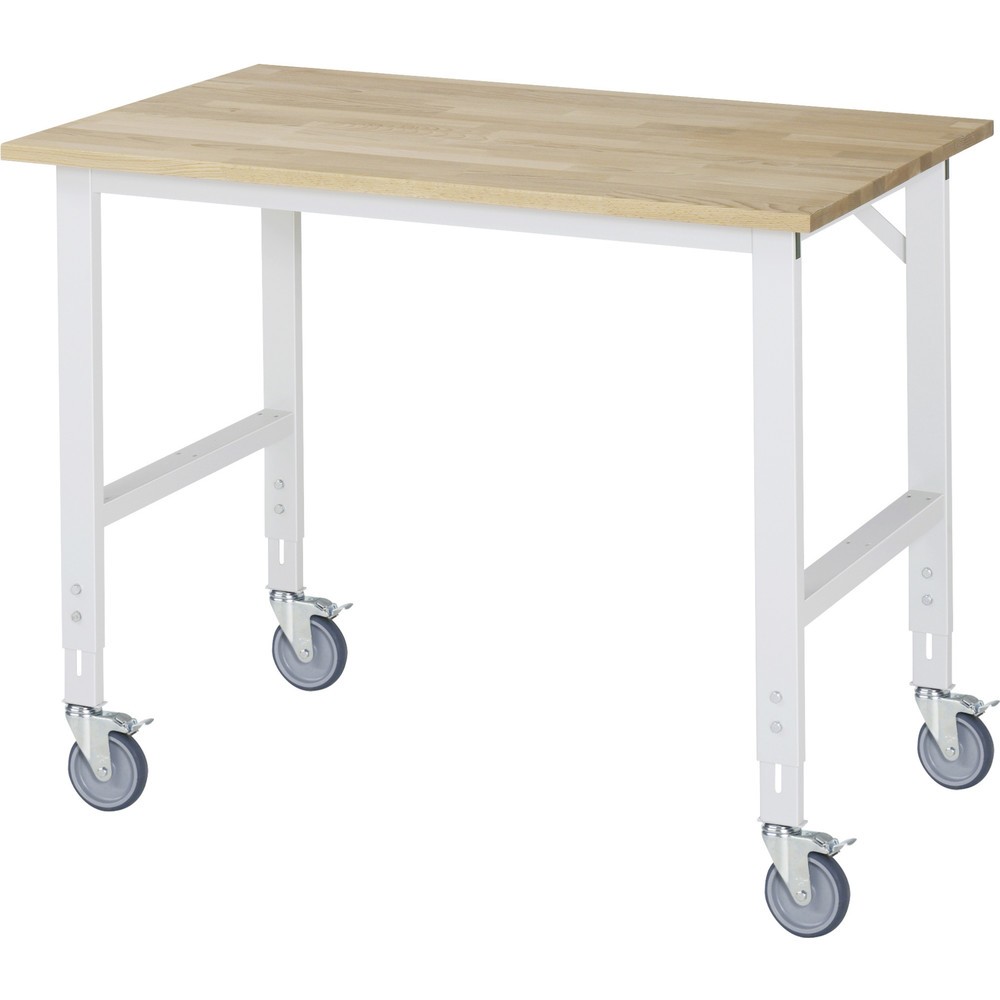 Immagine del prodotto n. 1: Banco da lavoro mobile RAU regolabile in altezza, serie TOM, altezza 910-1.230 mm, LxP 1.250 x 800 mm, piano di lavoro in faggio massiccio