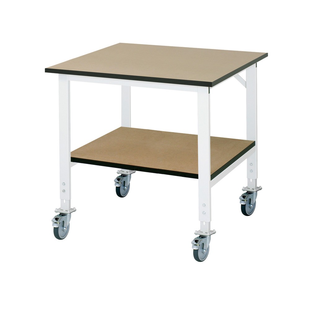 Immagine del prodotto n. 1: Tavolo da lavoro mobile RAU regolabile in altezza serie TOM con piano di appoggio profondità 795 mm, altezza 910-1.230 mm, LxP 1.000 x 1.000 mm, piano di lavoro in MDF