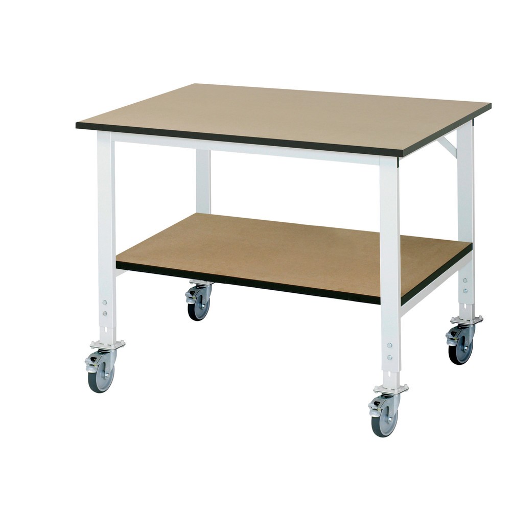 Immagine del prodotto: Tavolo da lavoro mobile RAU regolabile in altezza serie TOM con piano di appoggio profondità 795 mm, altezza 910-1.230 mm, LxP 1.250 x 1.000 mm, piano di lavoro in MDF