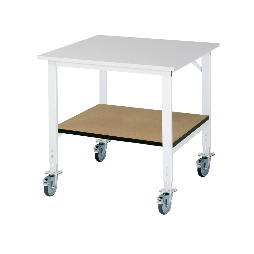 Immagine del prodotto n. 1: Tavolo da lavoro mobile RAU regolabile in altezza serie TOM con piano di appoggio profondità 795 mm, altezza 910-1.230 mm, LxP 1.000 x 1.000 mm, piano di lavoro con rivestimento in melamina