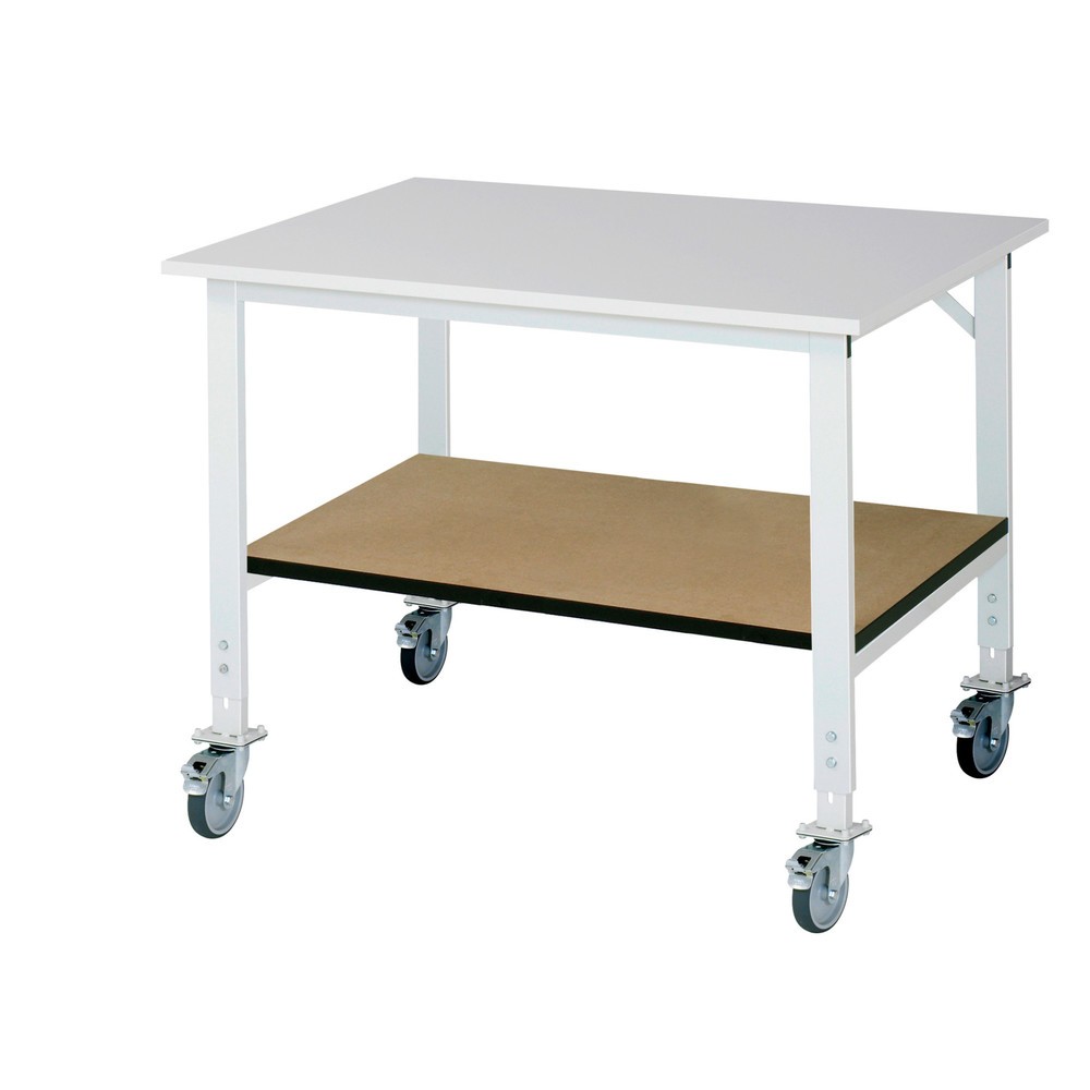 Immagine del prodotto n. 1: Tavolo da lavoro mobile RAU regolabile in altezza serie TOM con piano di appoggio profondità 795 mm, altezza 910-1.230 mm, LxP 1.250 x 1.000 mm, piano di lavoro con rivestimento in melamina