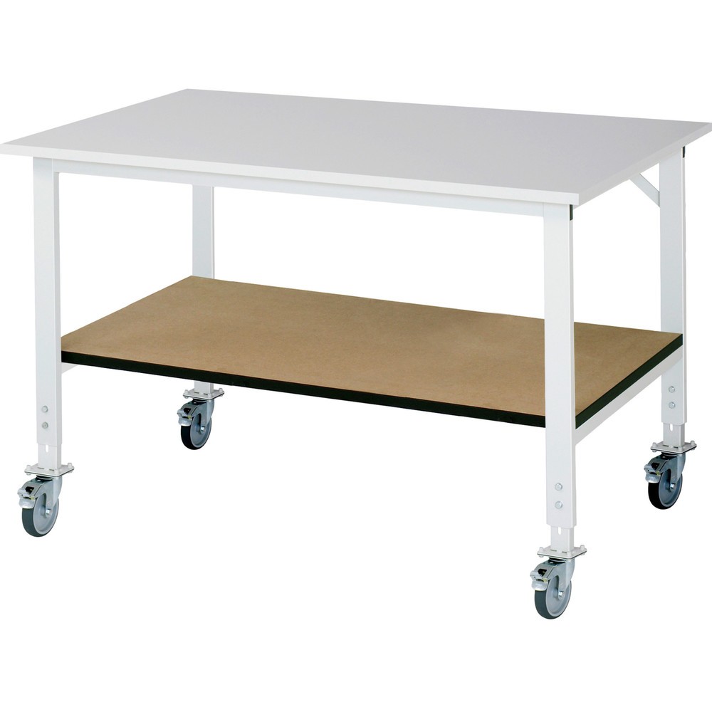 Immagine del prodotto n. 1: Tavolo da lavoro mobile RAU regolabile in altezza serie TOM con piano di appoggio profondità 795 mm, altezza 910-1.230 mm, LxP 1.500 x 1.000 mm, piano di lavoro con rivestimento in melamina