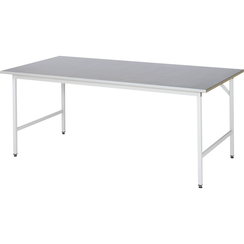 Tavolo da lavoro RAU regolabile in altezza serie JERRY, AxLxP 800-850 x 2.500 x 1.000 mm, piano di lavoro con rivestimento in lamiera d’acciaio inox Immagine del prodotto: Tavolo da lavoro RAU regolabile in altezza serie JERRY, AxLxP 800-850 x 2.500 x 1.000 mm, piano di lavoro con rivestimento in lamiera d’acciaio inox